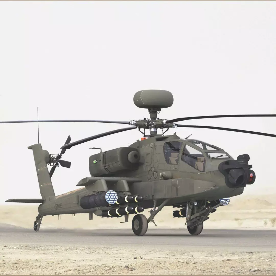 AH64E Apache Longbow Helicopter Green Low-poly 3D model