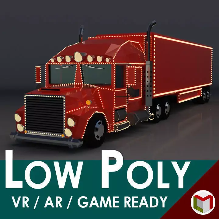 Low Poly Cartoon Christmas Truck Low-poly 3D model