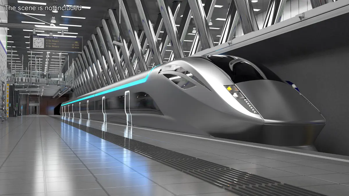 Futuristic Passenger Train Silver 3D model