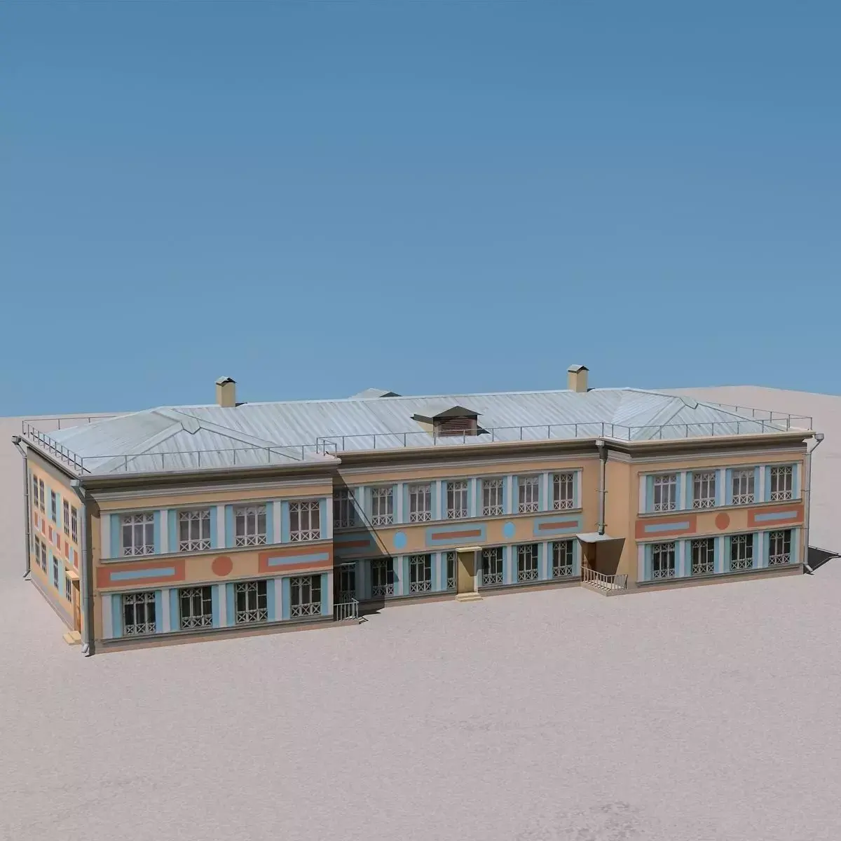 Building Lowpoly with metal roof Low-poly 3D model