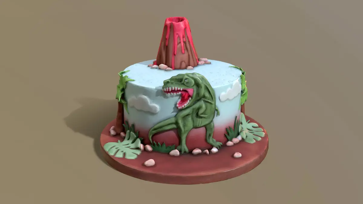 T-Rex Dinosaur Volcano Cake 3D model