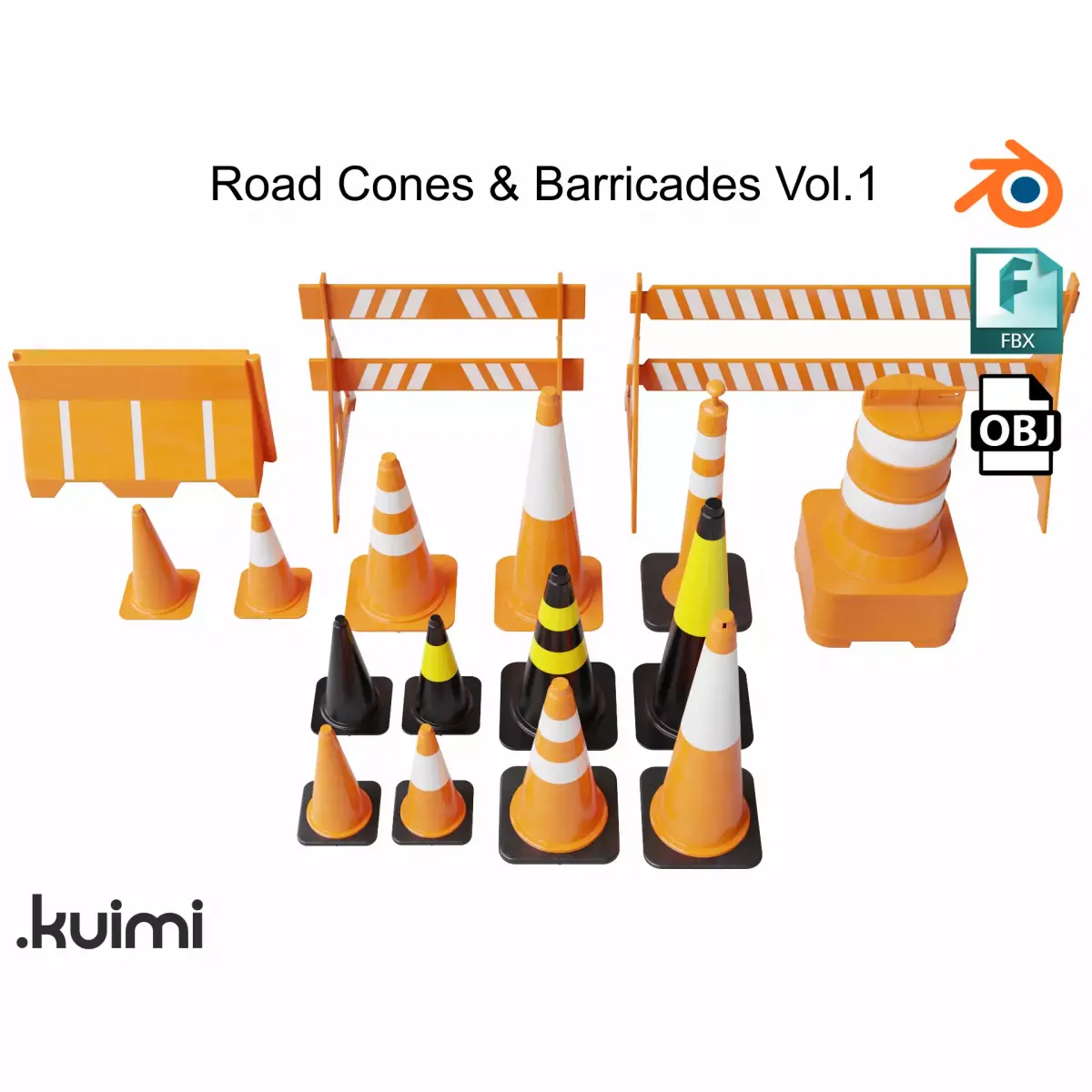 Road Cones and Barricades Vol 1 3D Model Pack