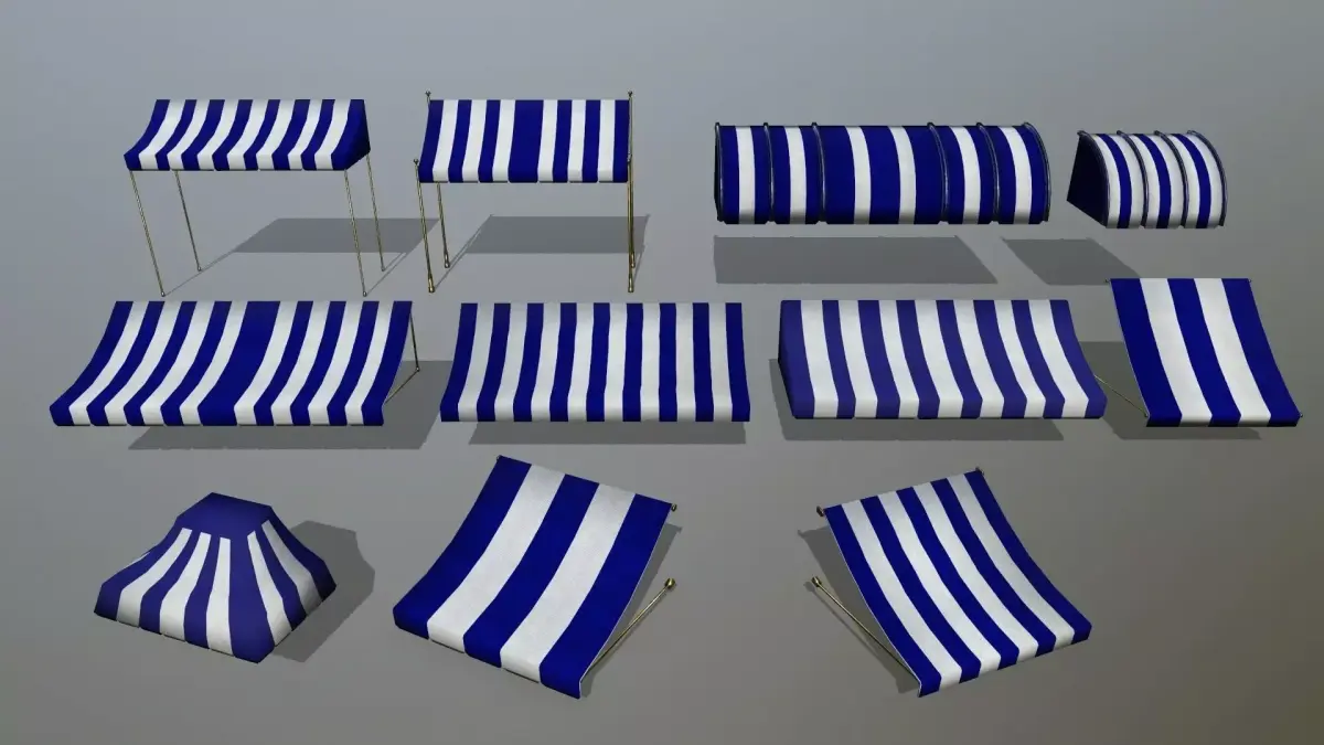 awning striped tent Low-poly 3D model