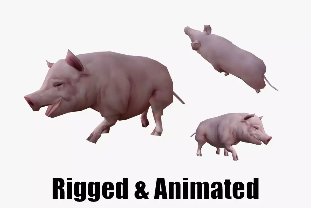 low-poly animated pig Low-poly 3D model