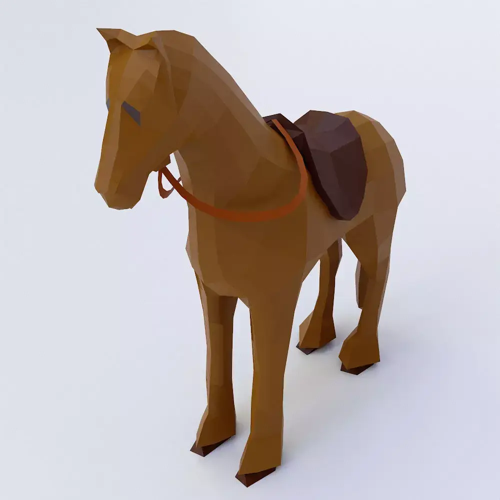 Horse low poly 3d model with saddle Low-poly 3D model