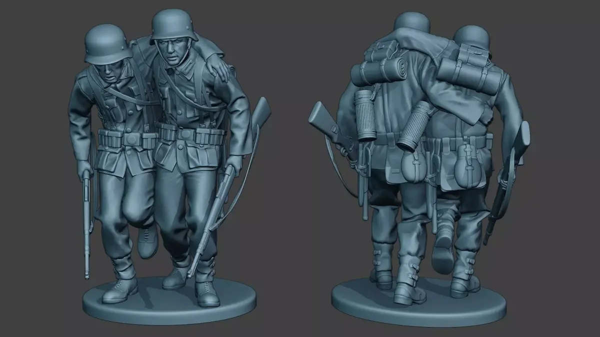 German soldier ww2 help wounded G5 3D print model
