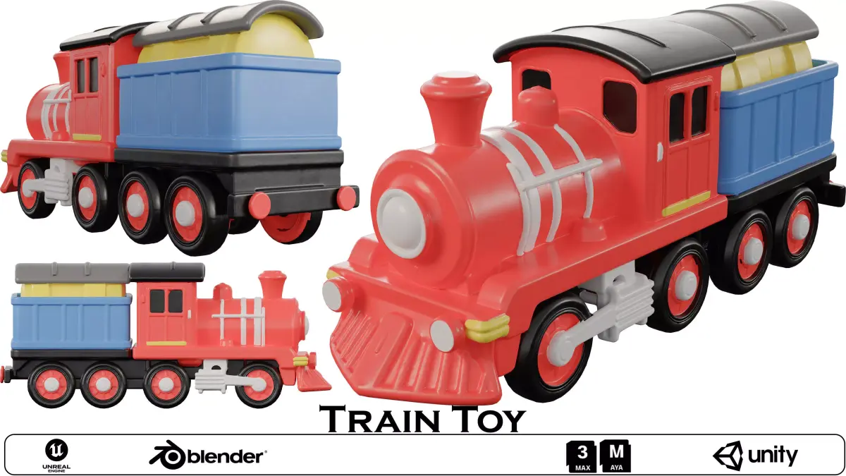 Train Toy Stylized Plastic Toy Low-poly 3D model