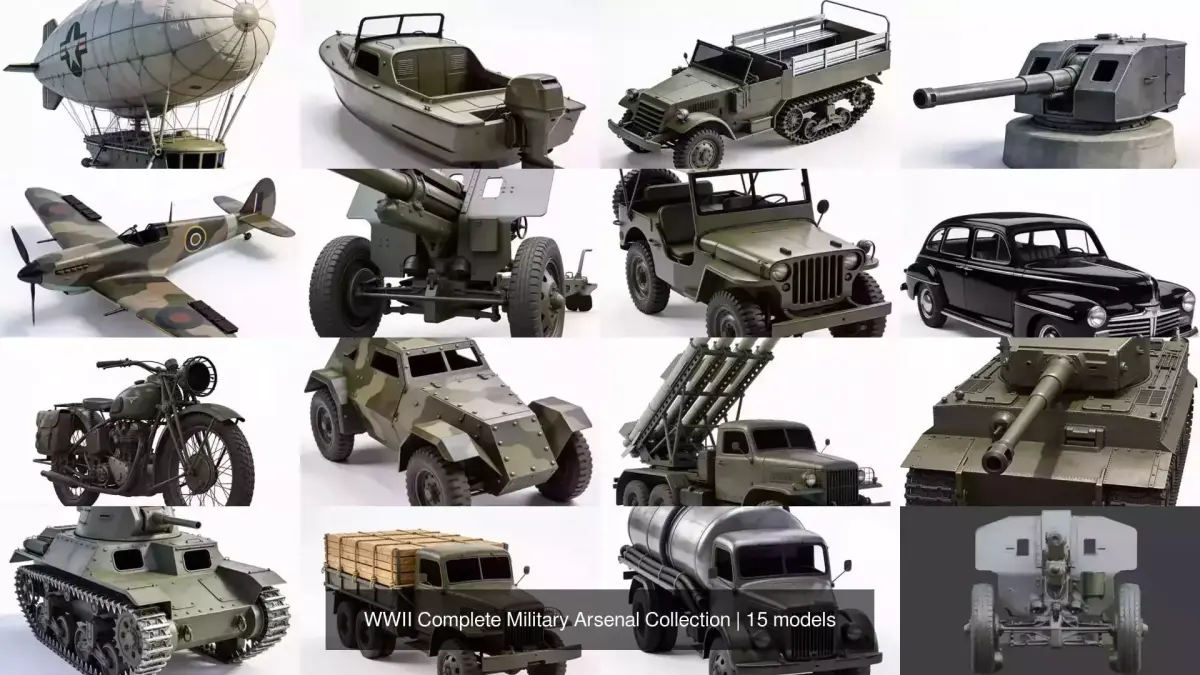WWII Complete Military Arsenal Collection 3D Model Pack