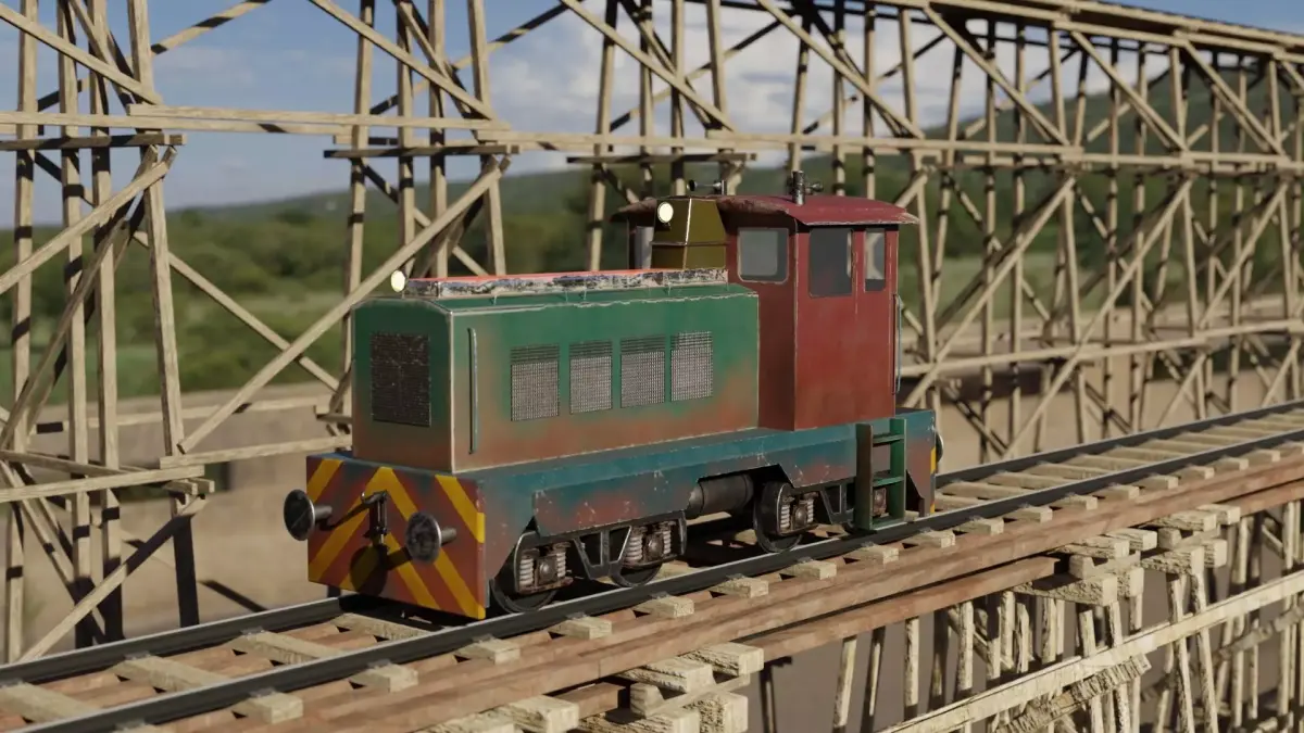 Railway Bridge 3D models complete of locomotive 3D model