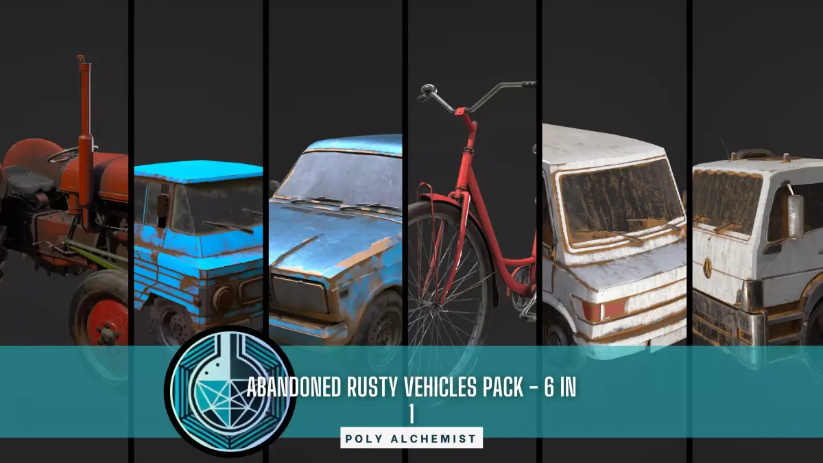 Abandoned Rusty Vehicles Pack 6 In 1 Low-poly 3D model