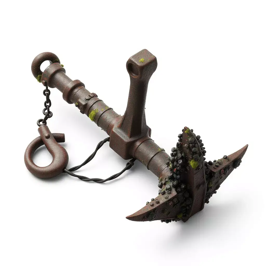 Weathered Rusty Ship Anchor with Chain Low-poly 3D model