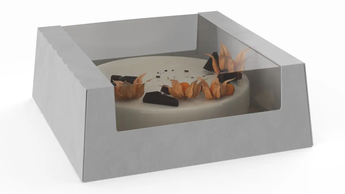 Transparent Window Box with Minimalist Cake with Physalis 3D model