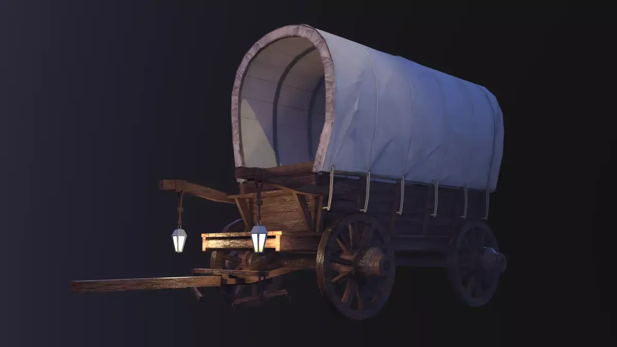Realistic Wagon Medival Low-poly 3D model