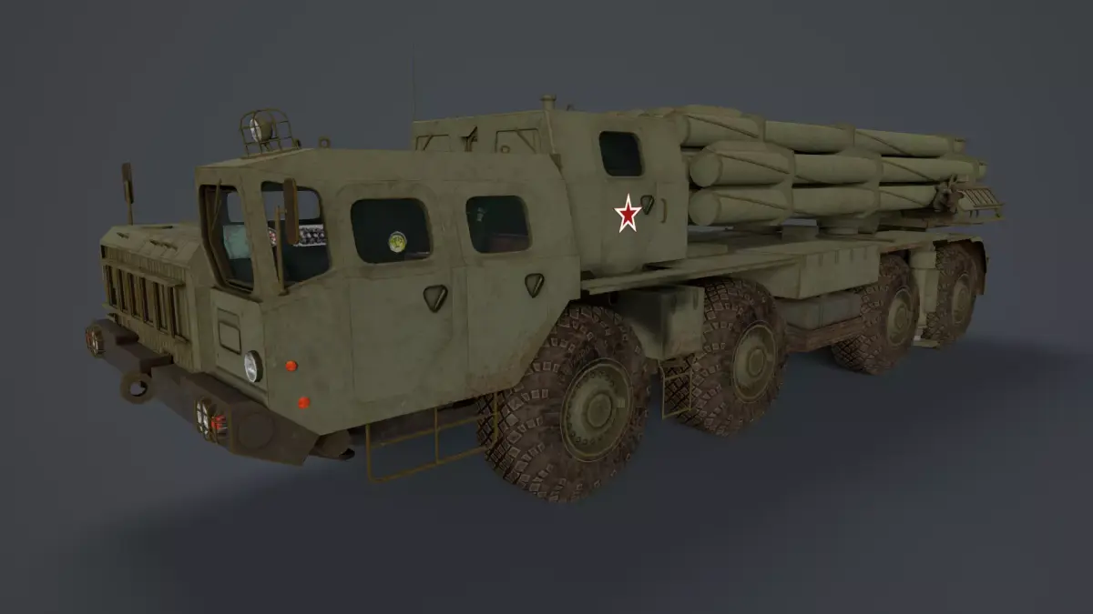BM 30 Tornado-S and BM30 Smerch  9A52 Low-poly 3D model