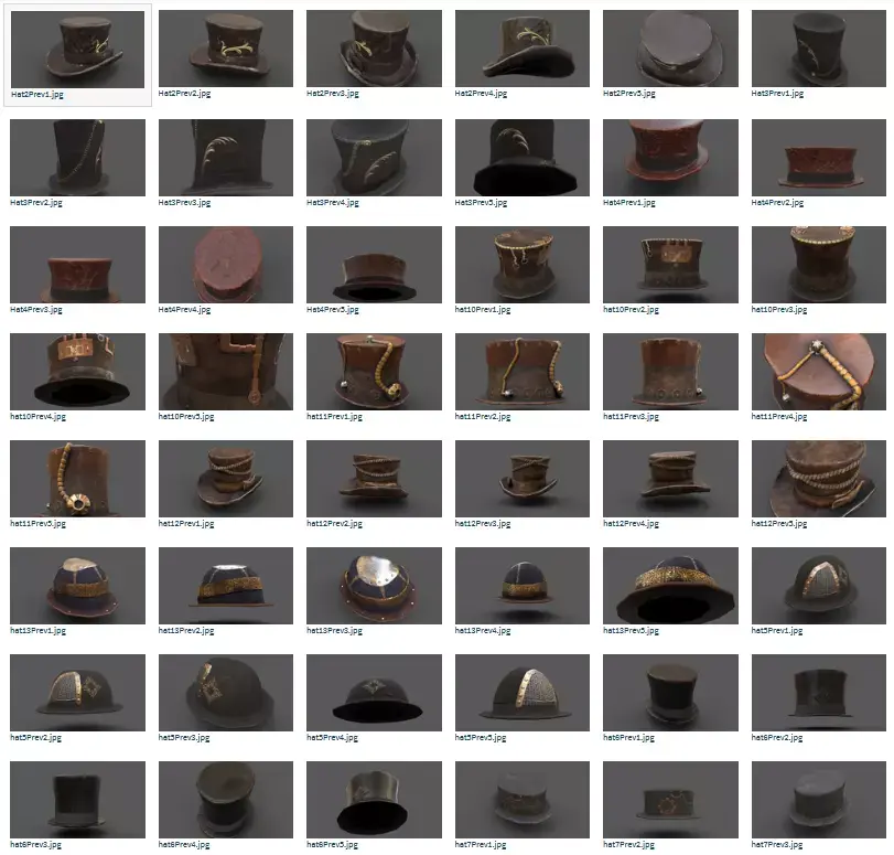 Pack  10  Steampunk hats Low-poly 3D model