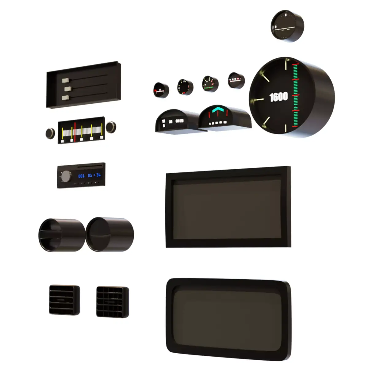 Painels Items for Vehicles Low-poly 3D model
