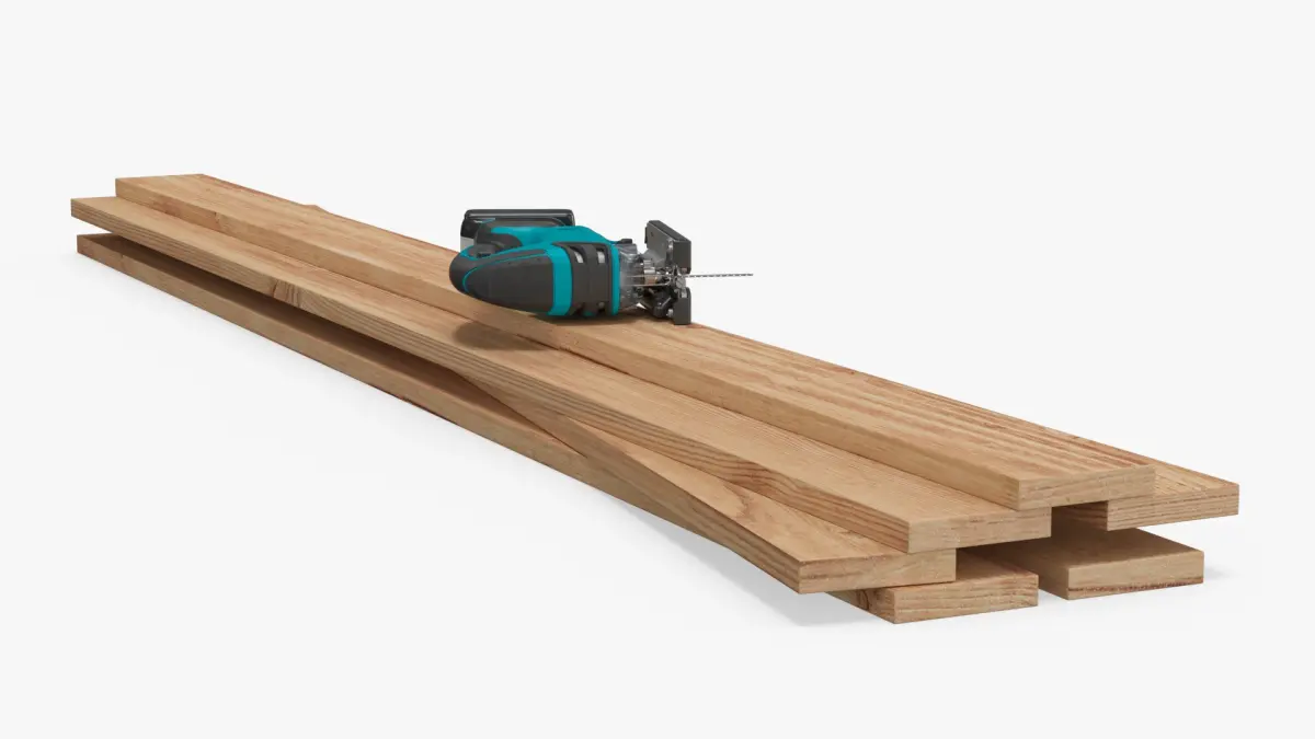 Cordless Jig Saw with Wooden Boards 3D model