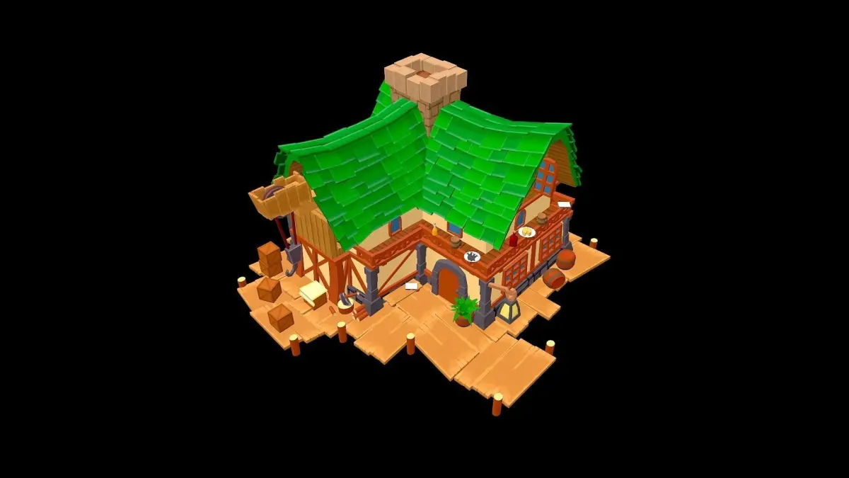Seaport cartoon Low-poly 3D model