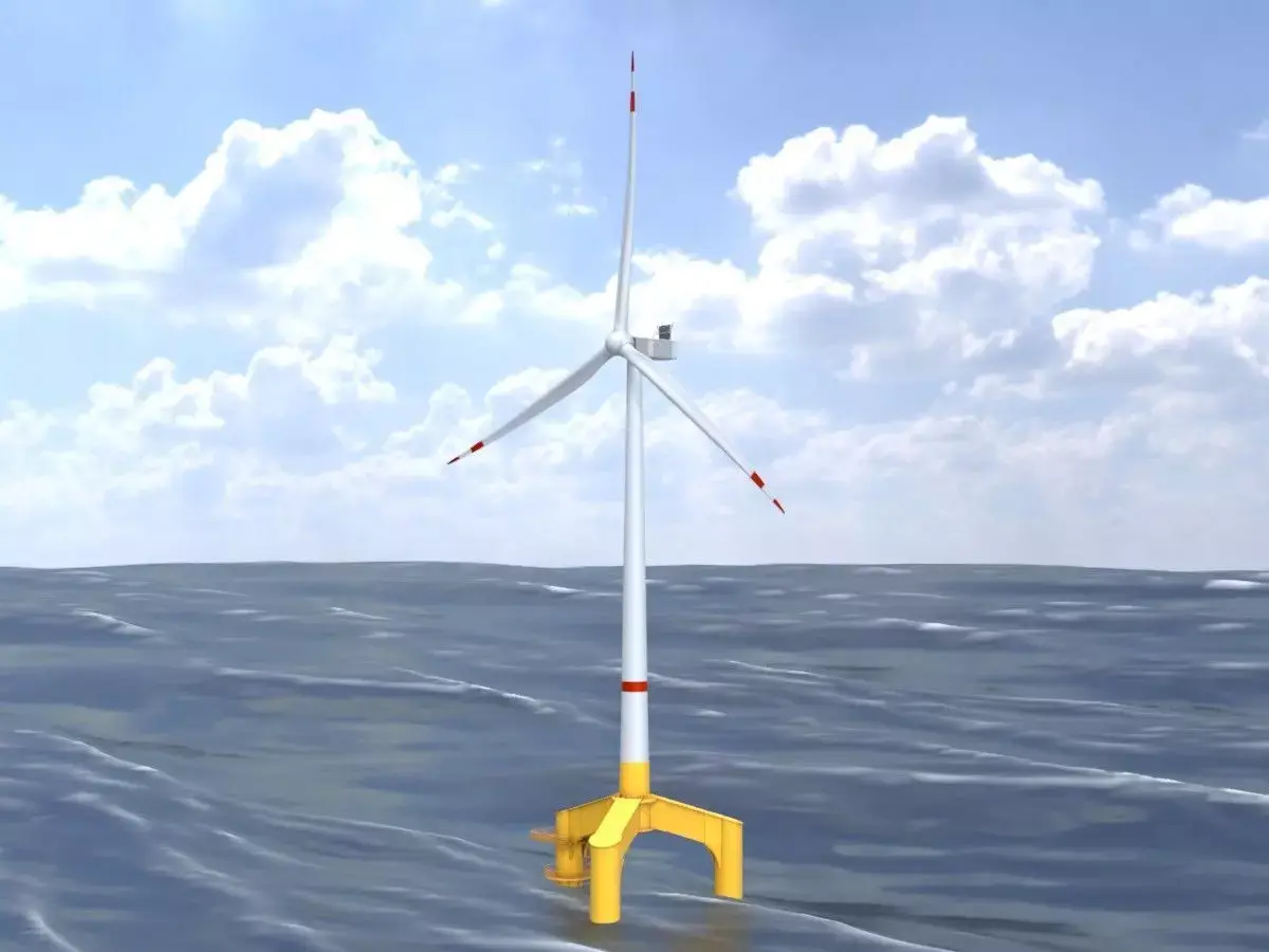 Wind turbine with Offshore Foundation V1 H-138 RD 162m Animation Low-poly 3D model