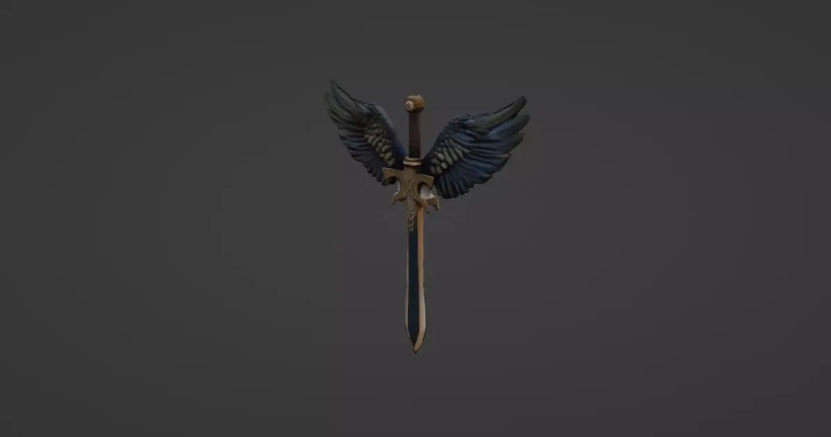 Angel Winged Sword Fantasy Weapon 3D model
