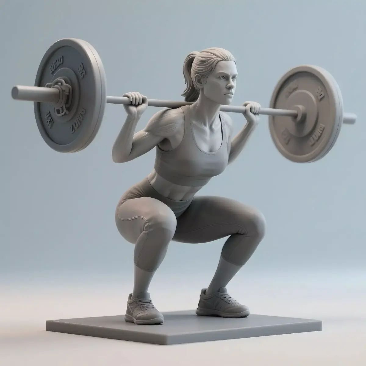 Female Barbell Squat  Mid Motion Gym Pose 3D print model