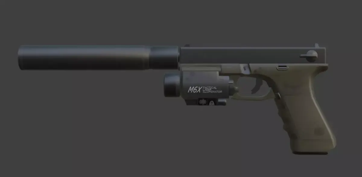 Glock 18 with Silencer and Laser Low-poly 3D model