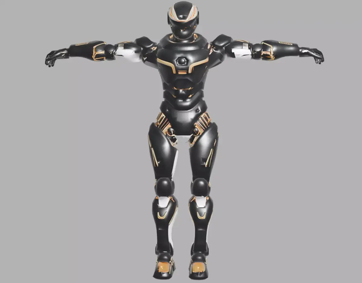 Black Gold Sci-Fi Combat Robot Low-poly 3D model