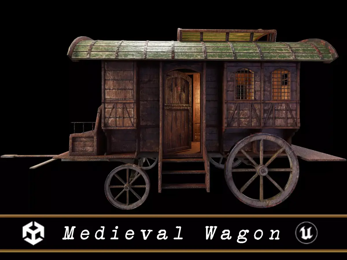 Medieval Wagon Low-poly 3D model shop