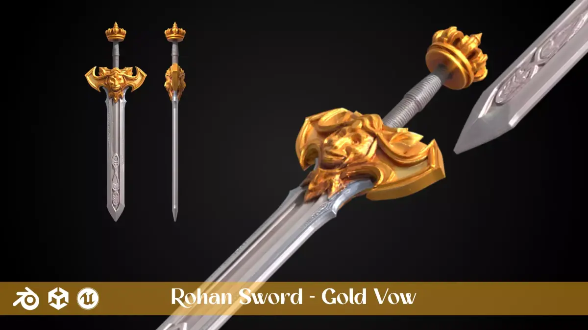 Stylized Rohan Sword - Gold Vow - Game Ready 3D model