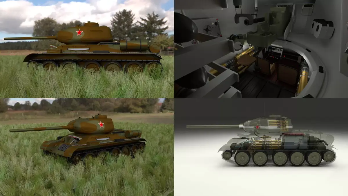 T-34 85 Interior Engine Bay Full HDRI Camo 3D model