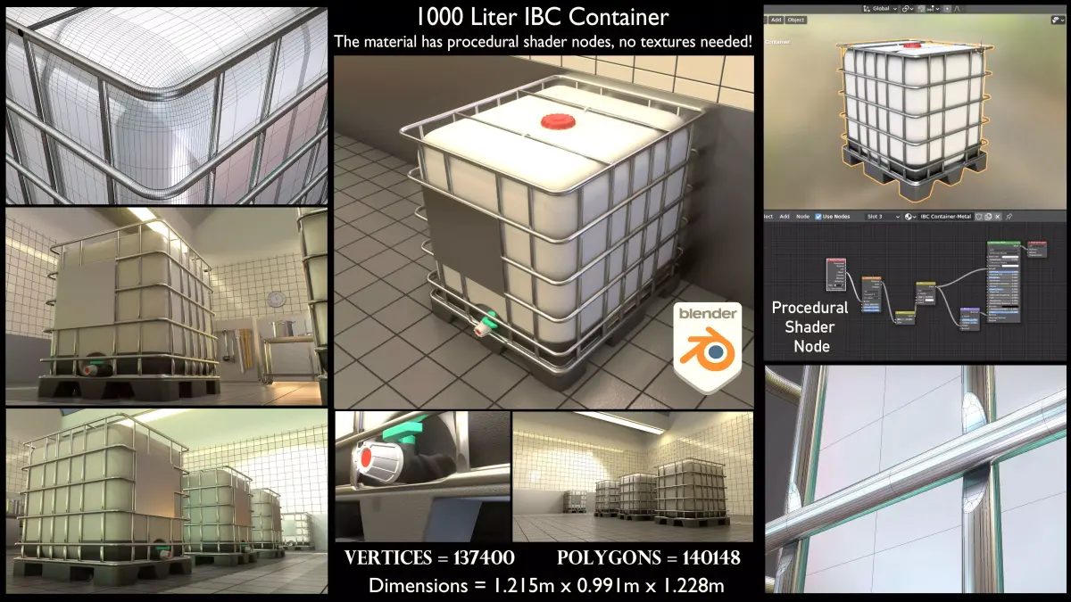 1000 Liter IBC Container High-Poly-Version 3D model