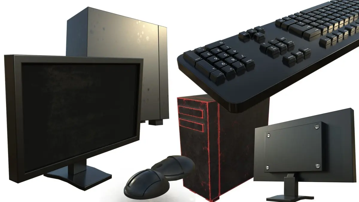 Computer  PC Set with Different Textures Low-poly 3D model