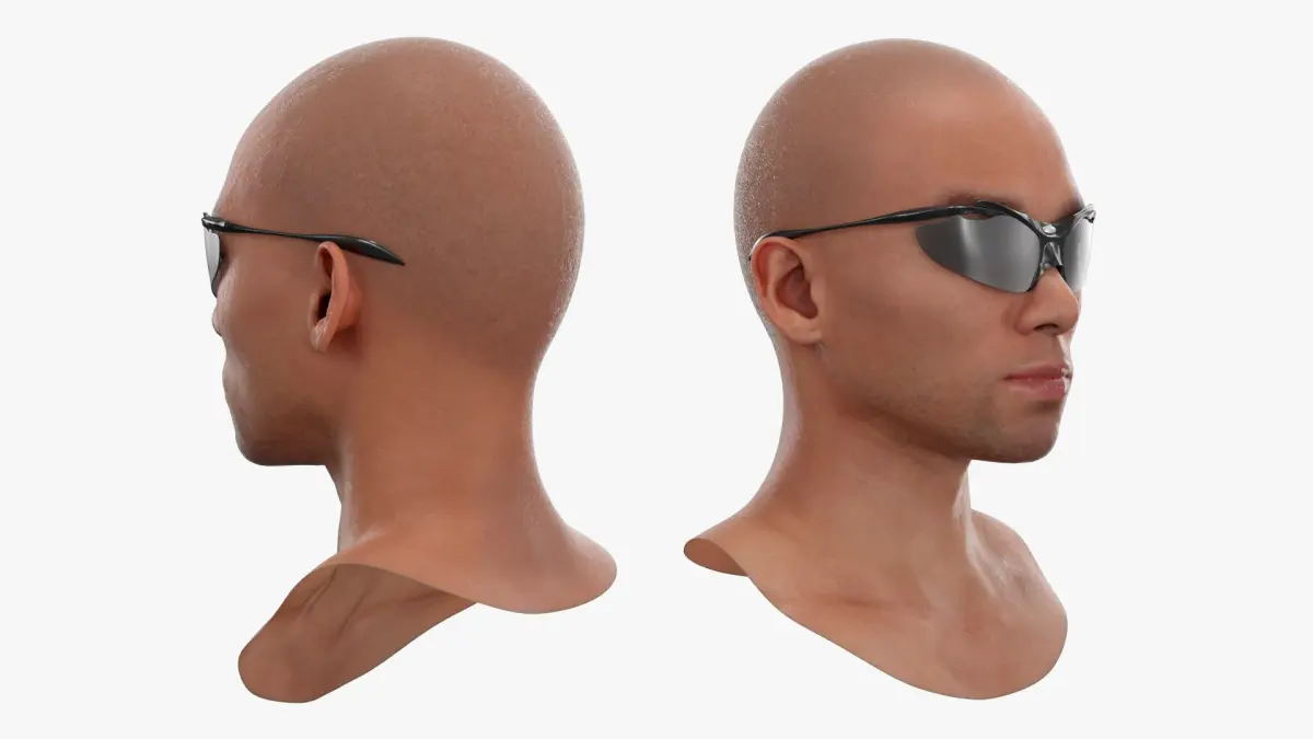 Wraparound D-Frame Sunglasses on Face 3D model