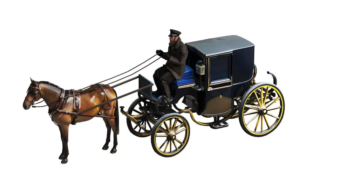Vintage Horse-Drawn Carriage with Coachman Horse - Game Ready  Low-poly 3D model