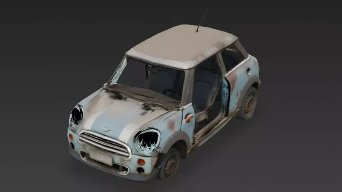 Abandoned Mini Car Wreck Low-poly 3D model