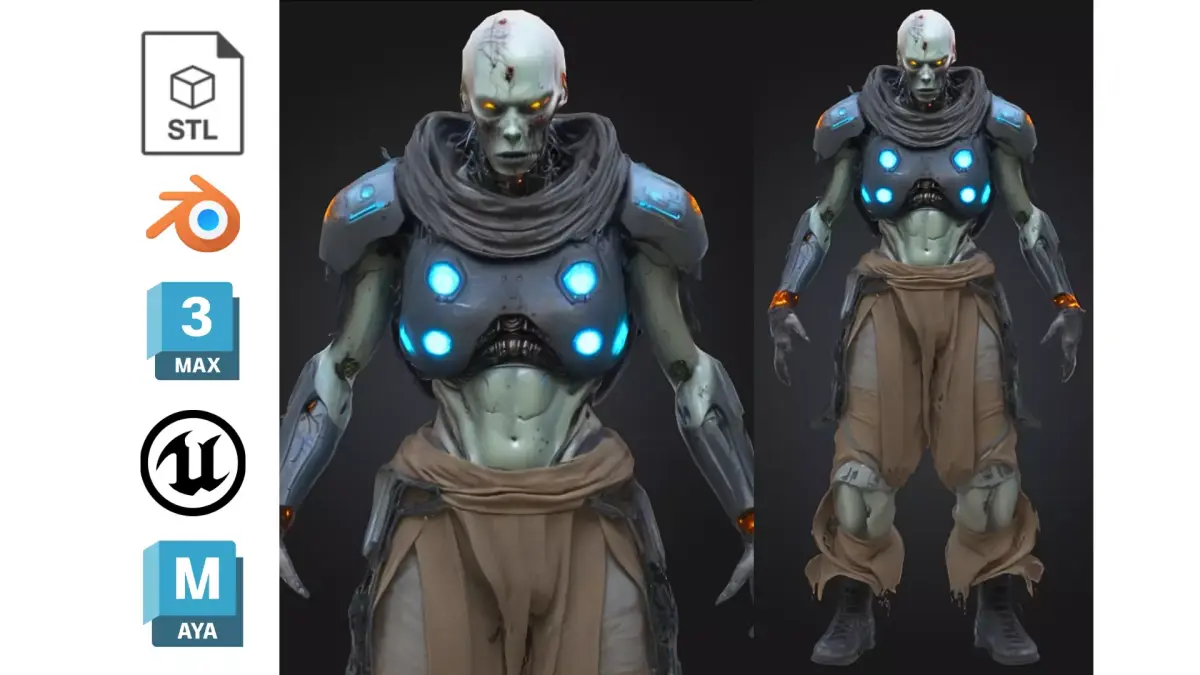Sci-Fi Undead Cyborg Low-poly 3D model