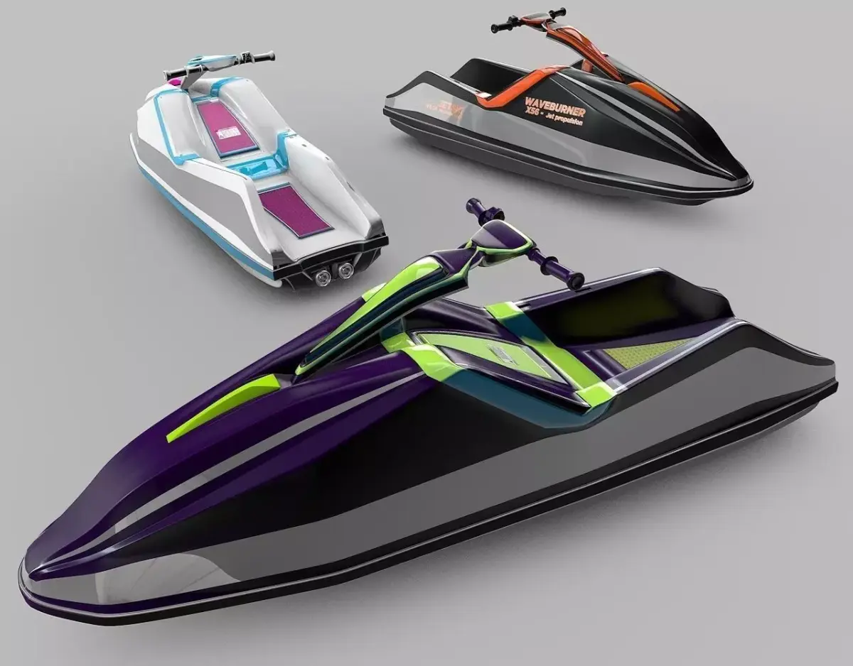 Jetski orange and speed boat 3D model