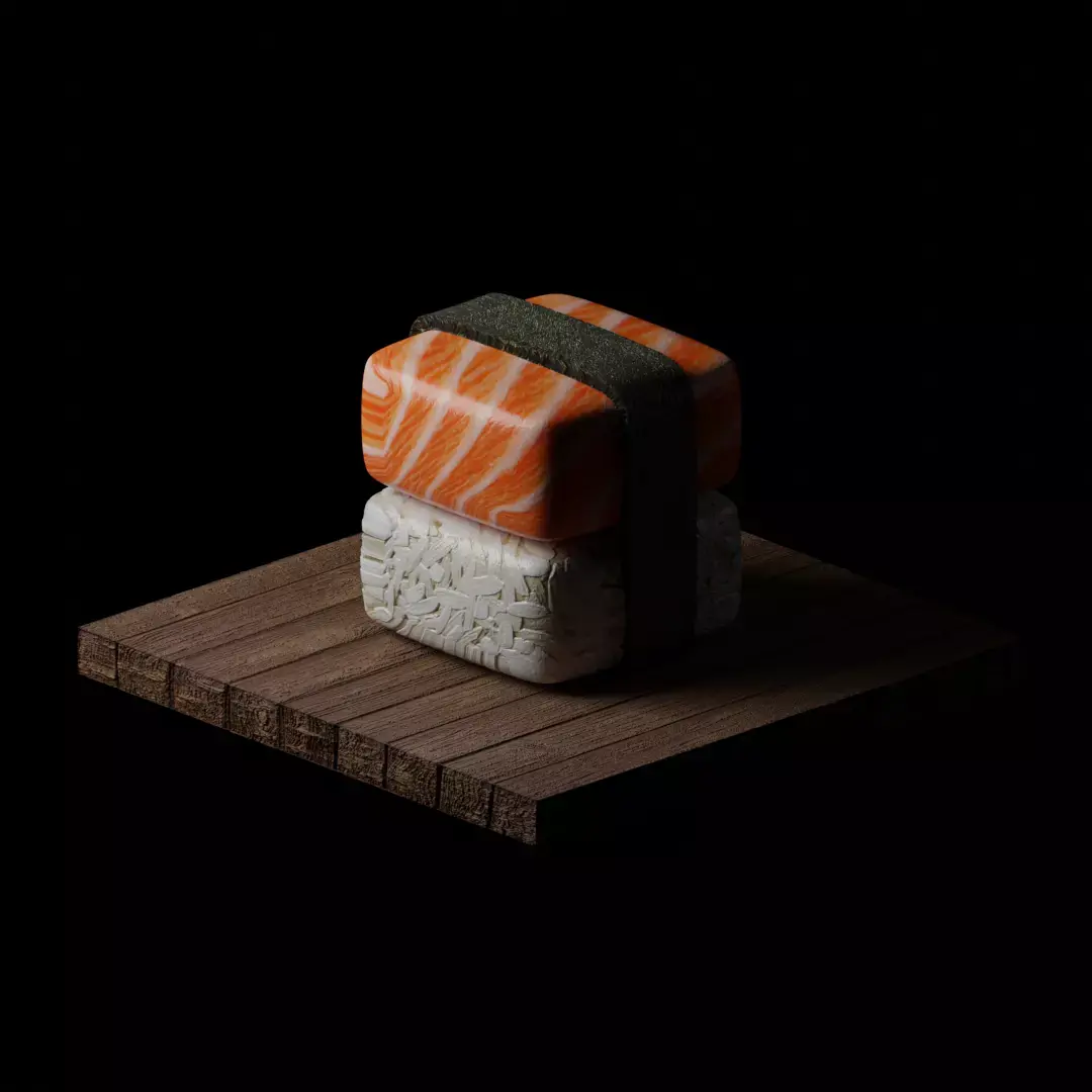 Sushi Model Low-Poly on wooden board Low-poly 3D model