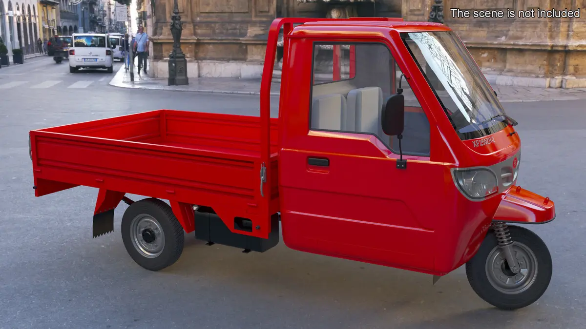 Asian Delivery Trike with Open Body Red Rigged 3D model