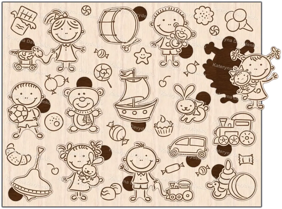 Laser Cut Puzzle Cartoon Kids Toys DIY Montessori 3D model