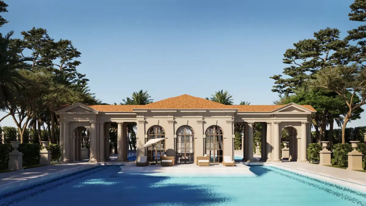Exterior Swimming Pool with a Classical Gazebo in Tuscan Order  3D model
