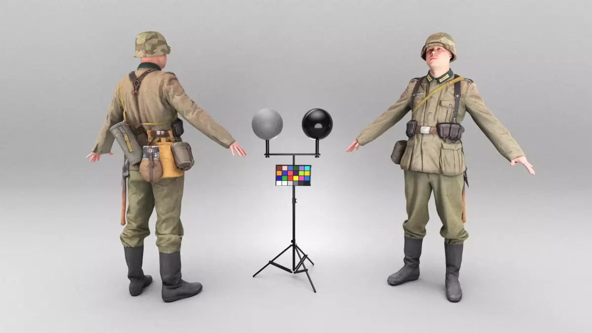 German Wehrmacht soldier in full gear ready for animation 383 Low-poly 3D model