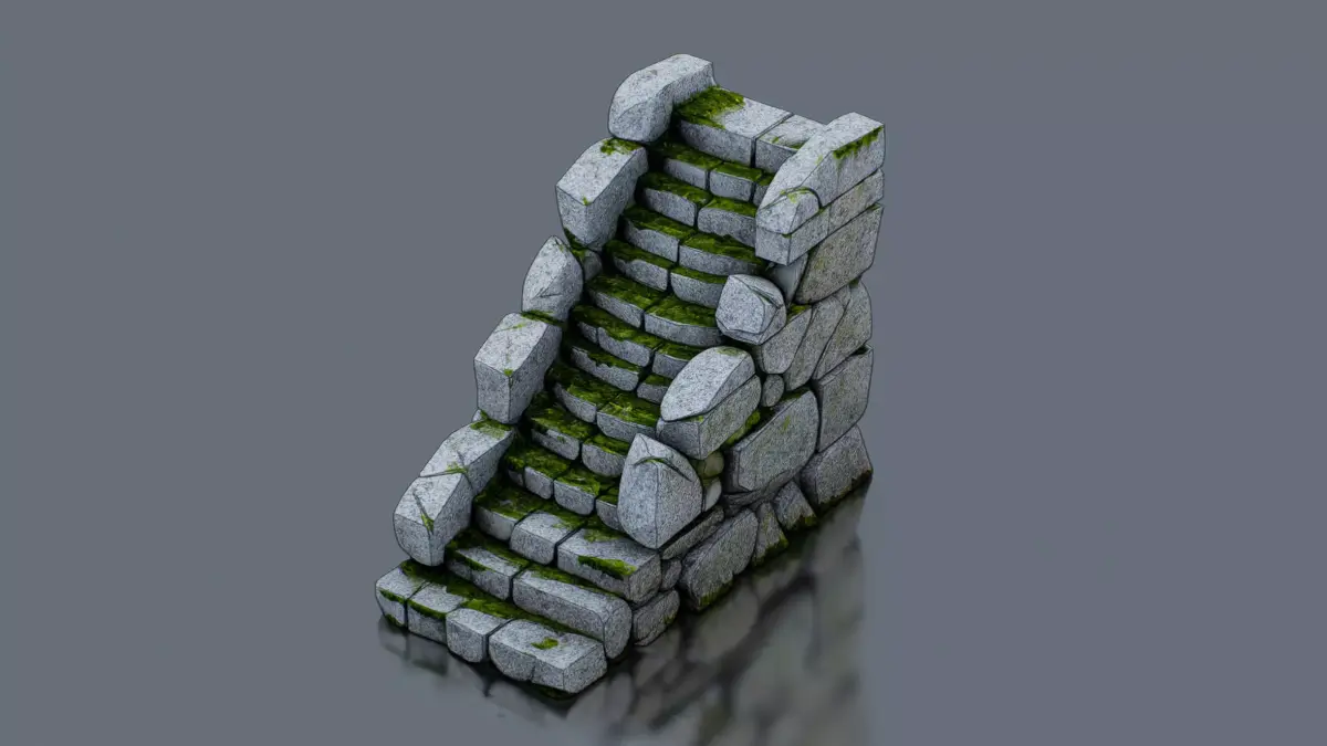 Ancient stone stairs Low-poly 3D model