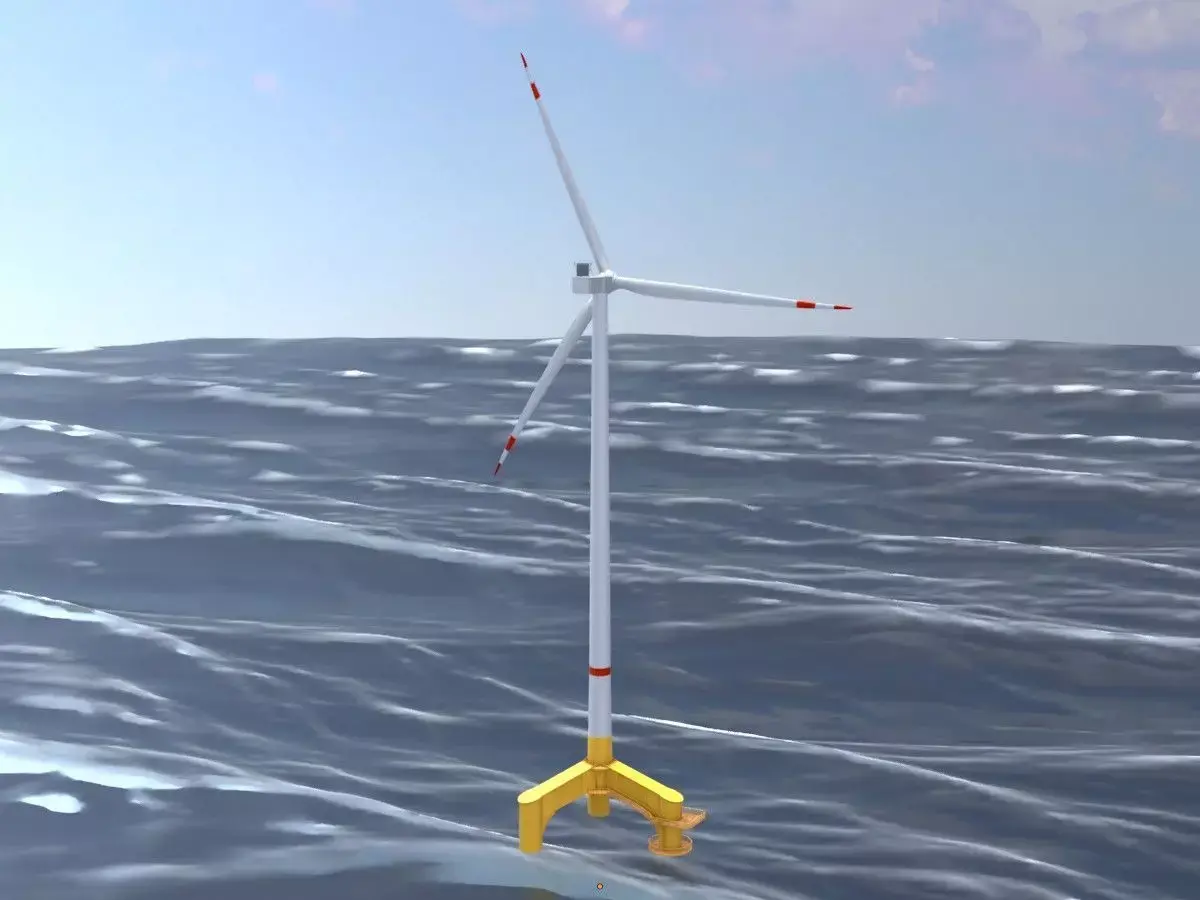 Wind turbine with Offshore Foundation V1 H-175 RD 172m animation Low-poly 3D model