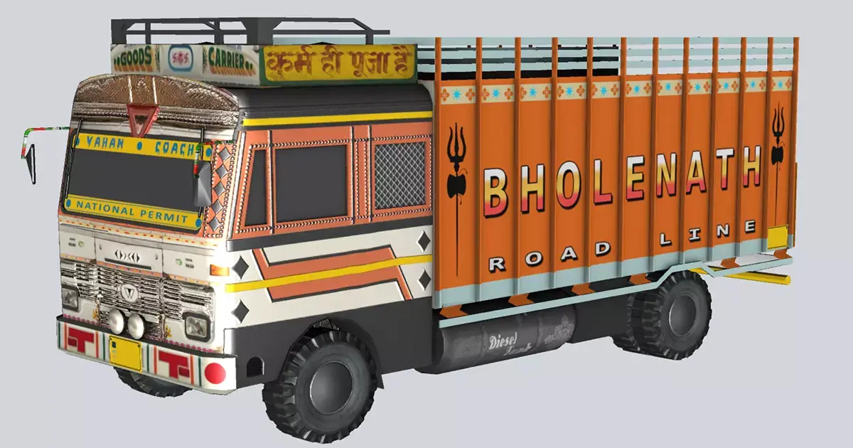 Indian truck with interior Low-poly 3D model