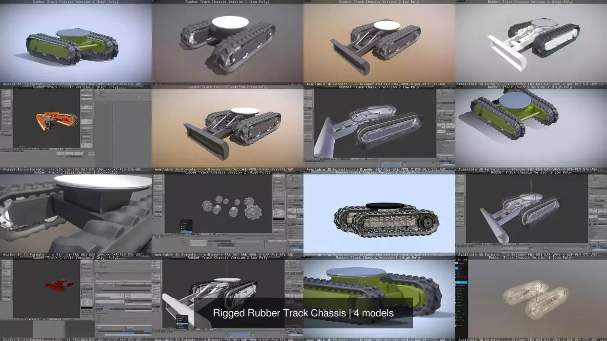 Rigged Rubber Track Chassis 3D Model Pack