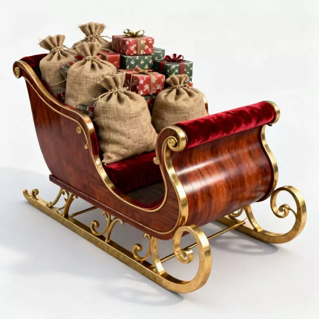 Santa Luxury Sleigh 3D Model Low-poly 3D model