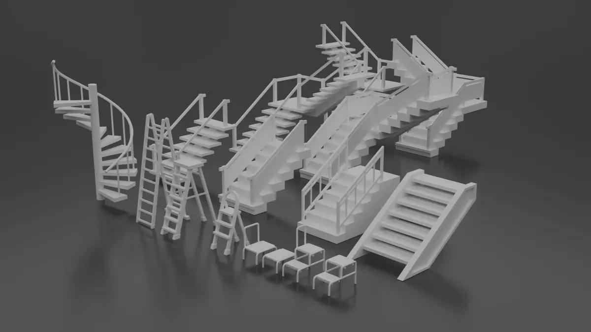 Industrial Modular Stairs and Ladders Pack 16 Game-Ready Assets Low-poly 3D model