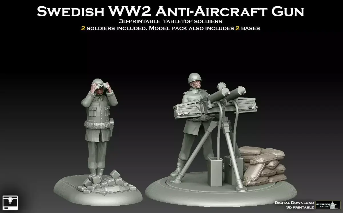 Swedish WW2 Anti Aircraft Gun Team 3D print model