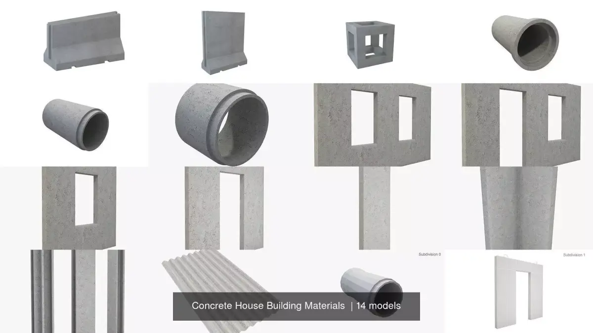 Concrete House Building Materials  3D Model Pack